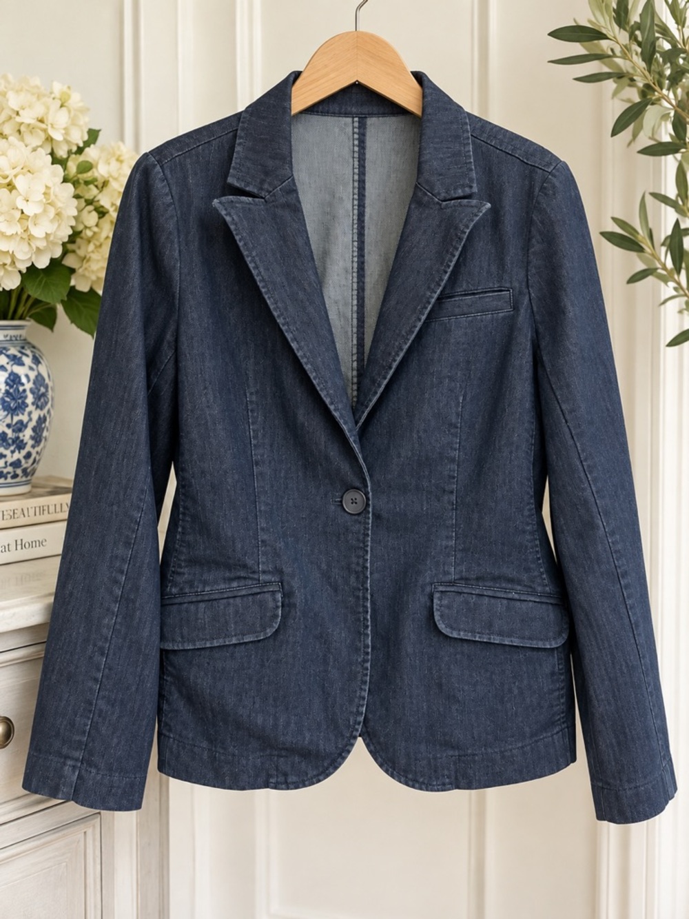 IZOD Women’s Size 14 Dark Wash Denim Blazer Stretch Cotton Blend